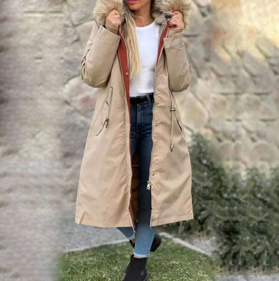 Parka informal con cuello de piel y capucha de invierno para mujer