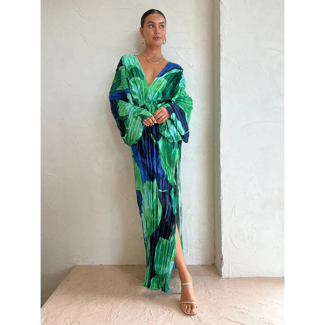 VESTIDO VICTORIA™ PLISADO EN TONOS AZULES